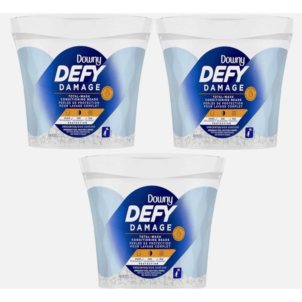 3X NEW Downy Defy Damage Total Wash Conditioning Beads UNSCENTED, 19.50 oz each